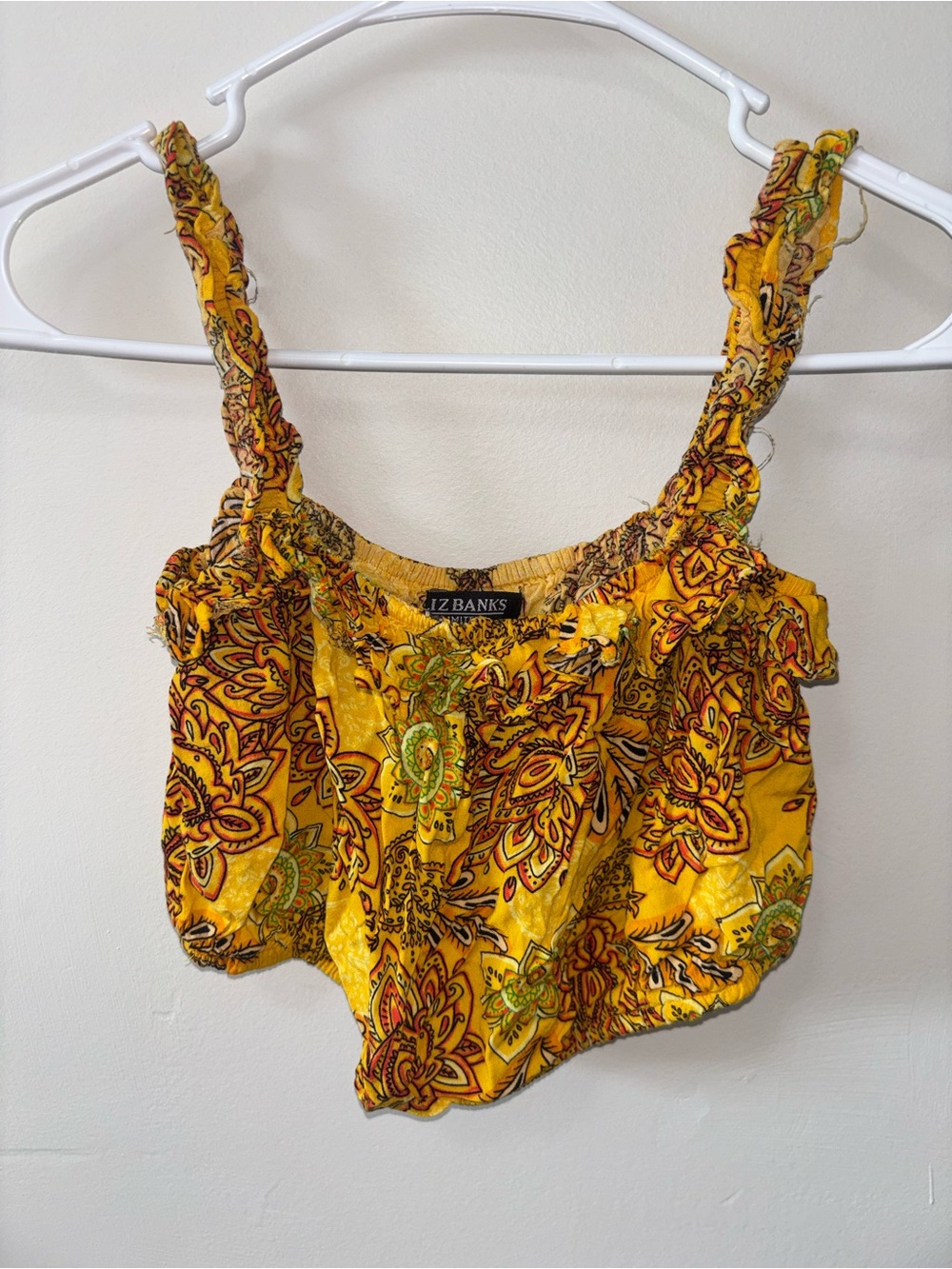 Liz Claiborne Yellow Floral Paisley Smocked Camisole